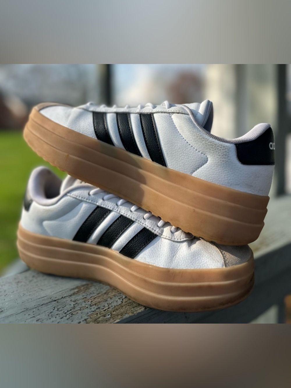 ADIDAS 7.5 UK 6 VL Blokecore Court High Platform White Black Leather Cream Tan - Picture 6 of 13